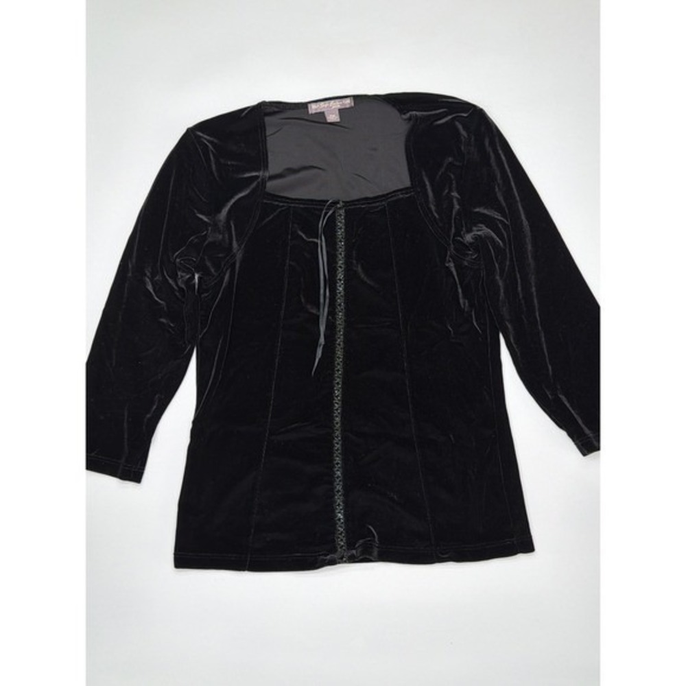 Suzie Couture Black Velvet Satin Square Neck Top Goth Core‎ Womens Petite Medium